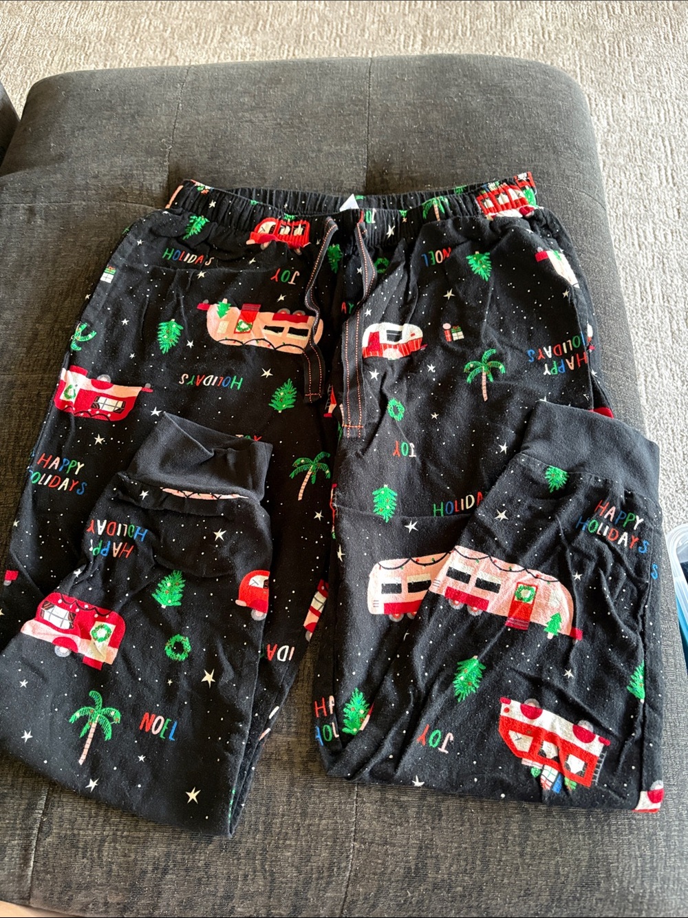 Old Navy Black Holiday Camper Pajama Set with Red & Green Accents